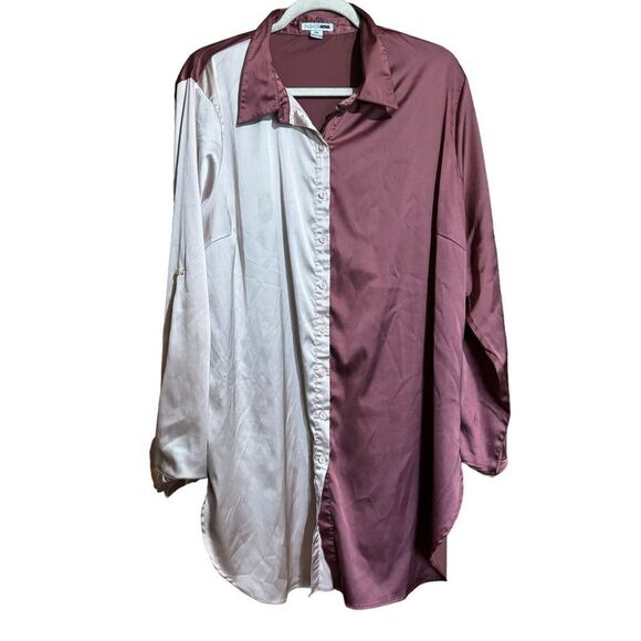 Fashion Nova Shirt Womens 2XL Multicolor Color Block Button Up Top Sateen Blouse - Picture 1 of 8